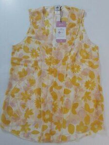 Cabi NEW Front Porch Top #5726 Yellow Cream Sheer Chiffon Tank Top Blouse Sz M